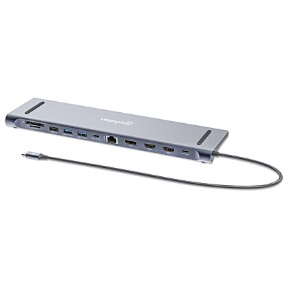 Manhattan 12-in-1 USB-C PD 100W triplanäyttö telakointiasema (hopea)