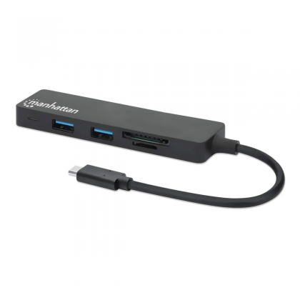Manhattan 3xUSB-A hubi ja kortinlukija USB-C kaapelilla