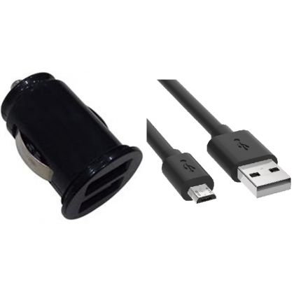 ENJOY 2.4A (12/24V) autolaturi kahdella USB-portilla ja yhdellä microUSB-kaapelilla