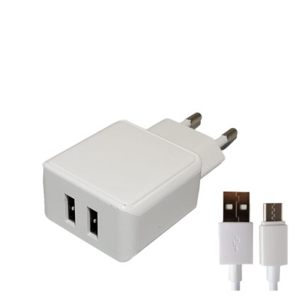 ENJOY 2.4A verkkolaturi kahdella USB-portilla ja yhdellä USB-C kaapelilla