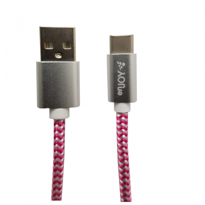 ENJOY punottu USB-C kaapeli 3m pinkki/valkoinen